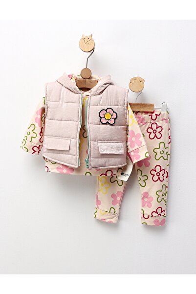 MiniKids 3-piece set, with vest, All Flowers, pink 80 (9-12 months)