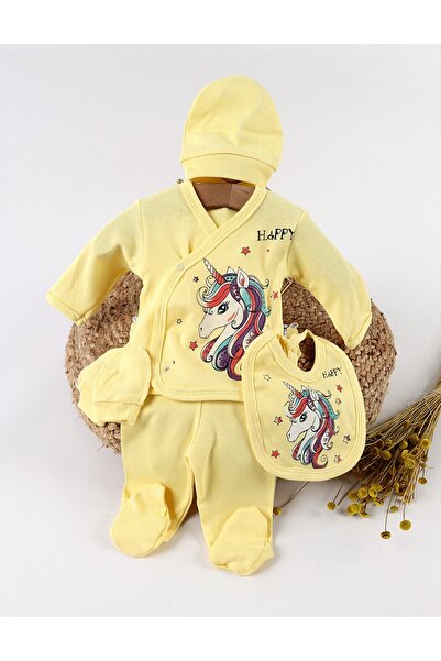 MiniKids 5-piece suit, Happy Unicorn, yellow 62 (0-3 months)