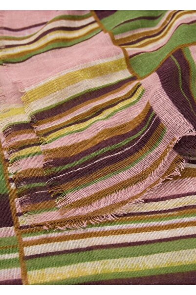 MANGO Woman Çizgili keten fular