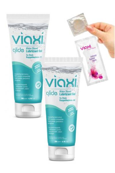 Viaxi Glide Su Bazlı Renksiz Kokusuz Kayganlaştırıcı Jel 200 ml x 2ad+Genital...