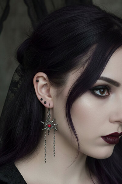 İYİ MODA Gothic Spider Web Küpe - Gotik Örümcek Ağı Küpe