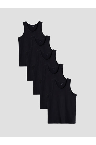 LC Waikiki Black u-neck combed cotton men's undershirt 5-pack by gülüs gi̇yi̇m