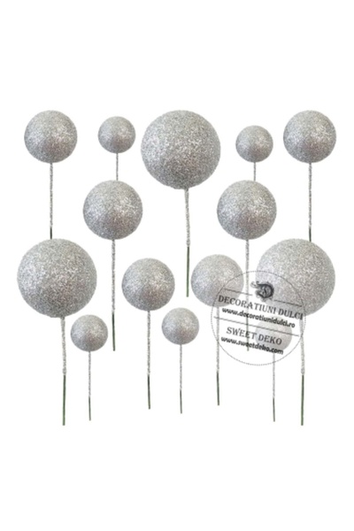 Decoratiuni Dulci Sfere argintii cu glitter (20buc/set)