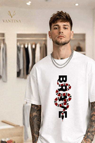 VANTINA Unisex Brave Printed Oversize Cotton Crew Neck Short Sleeve T-Shirt