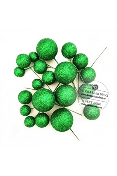 Decoratiuni Dulci Комплект 20 Sfere verzi glitterate decor necomestibil pentr...