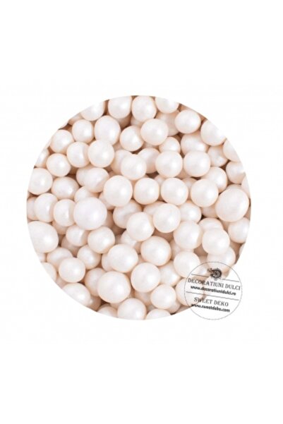 Decoratiuni Dulci Perle din orez expandat, imbracate in compound alb (500g)