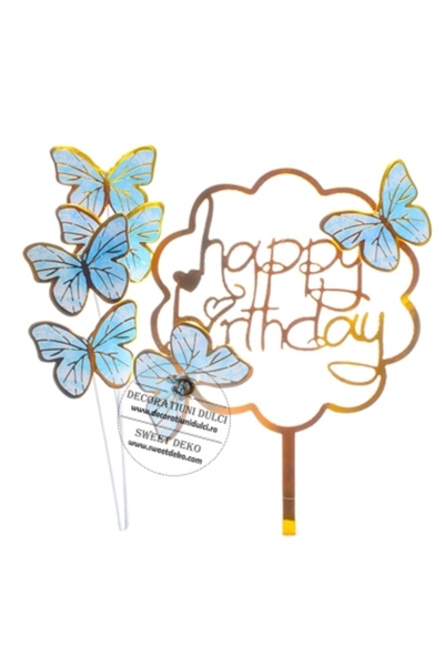Decoratiuni Dulci Set topper si 4 fluturasi bleu