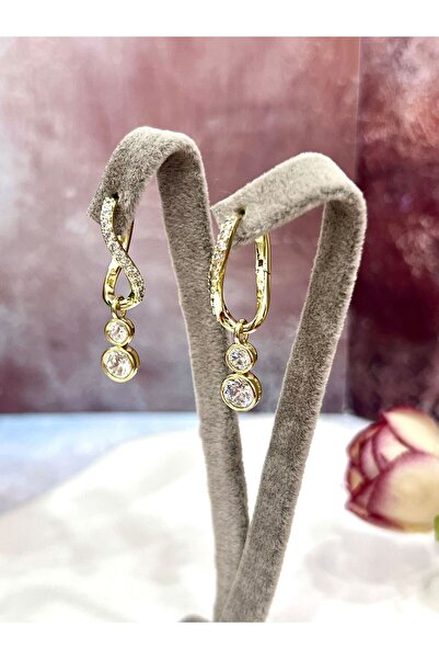 XUPING JEWELRY Çift Tektaşlı Sallantılı Küpe - Zirkon Taşlı VVIP Seri (14k Gold)