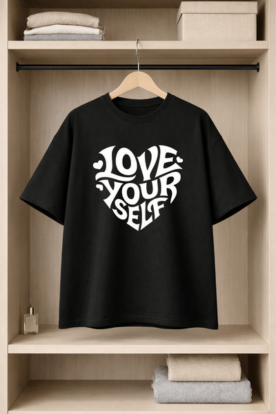 VANTINA Unisex Love Your Self Printed Oversize Cotton Crew Neck Short Sleeve ...