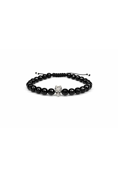 Handmade Men's bracelet with Stone-Embellished and 925 silver skull - adjustable