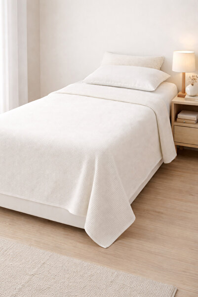 H&İ HOME TEXTILE Waffle Textured Single Pique Bed Sofa Cover 150X220 cm Light...