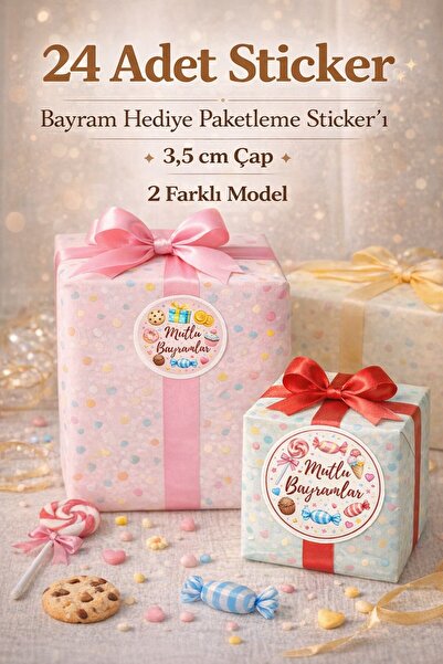 Emtory Gift 24’lü Mutlu Bayramlar Sticker Seti 3,5 cm Yuvarlak Bayram Hediye ...