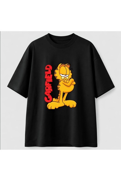 Garfild Tasarım Black Oversize T-Shirt %100 Pamuk