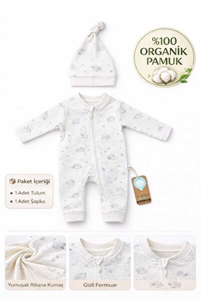 Bubbles Newborn Baby Jumpsuit+Hat Set 100% Organic Cotton