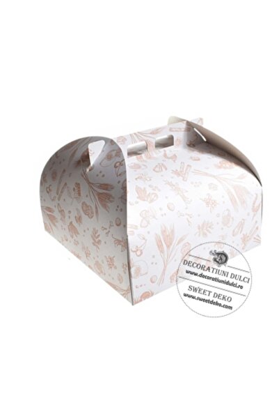 Decoratiuni Dulci White square cake box with Printed - 27x27 cm