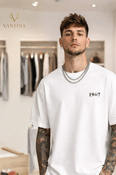 VANTINA Unisex 1907 Printed Oversize Cotton Crew Neck Short Sleeve T-Shirt