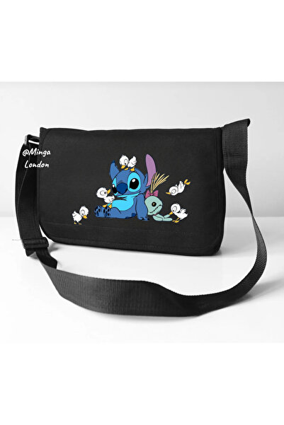 Minga London Crna bezdžepna plava crtana Štampano Poštarska torba -mingalondon