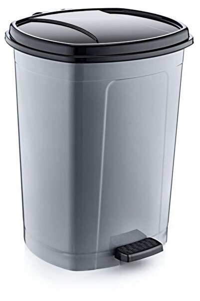 abnturk 50 Litre Çöp Kovası Gri Siyah Kapaklı Kova Değiştirme Özellikli Pedalli