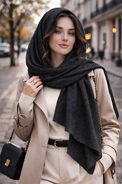 KRAFTELLA Premium Jacquard Circle Pattern Shawl/ Silky Jacquard Scarf Shawl