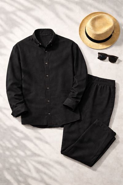 OTAKU Premium Muslin Linen Shirt and Pants Men's Set – Summer, Breathable, Co...