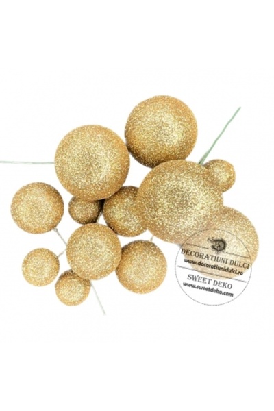 Decoratiuni Dulci Sfere auriu glitterat, pentru decor tort (20buc/set)