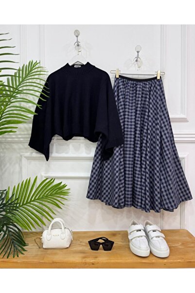 onix Melisa Dual Combination Navy Blue Sweater, Navy Blue Skirt