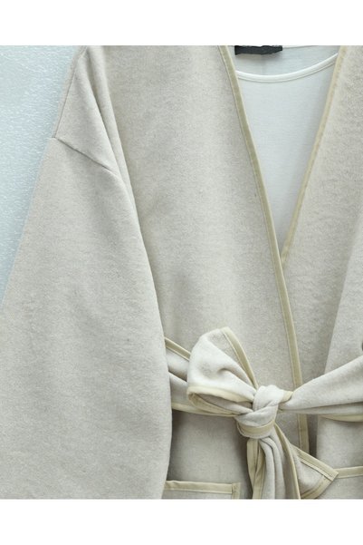 Generic Brand Kimono with Piping Detail, Double Pockets, and Belt