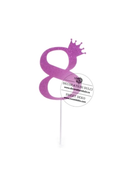 Decoratiuni Dulci Топер от картонена кутия с блясък на цифра 8 циклама