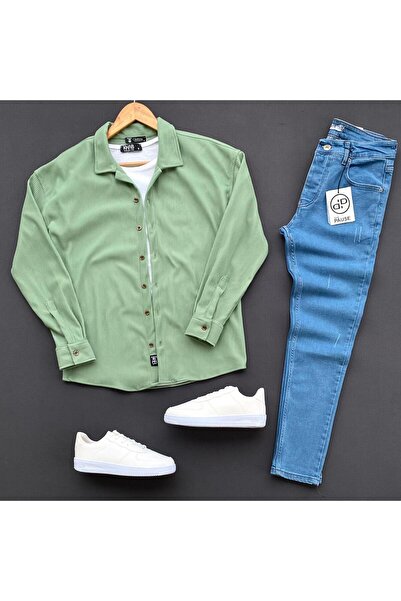 THEGENTMAN Ribbed Knitted Shirt T-Shirt and Slimfit Jeans Pants Set Men