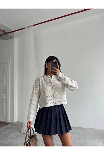 PIOVE Patterned Knitted Cardigan – Cream Pearl