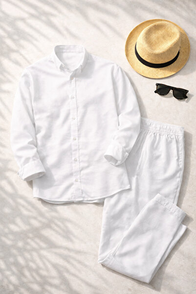 OTAKU Premium Muslin Linen Shirt and Pants Men's Set – Summer, Breathable, Co...