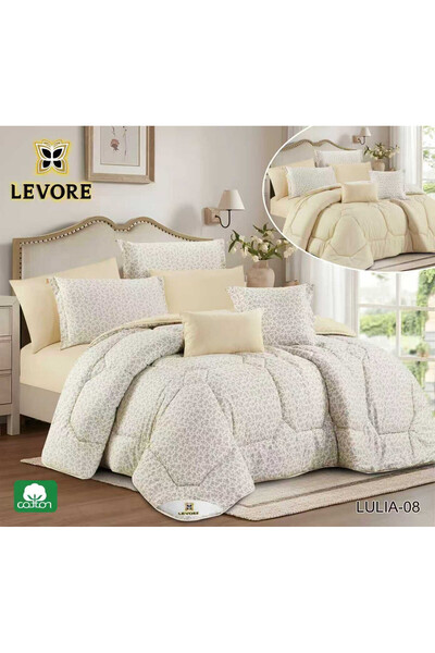 Levore مفرش ليفوري 4 قطع قطن 100% ناعم مشجر وجهين نفر صيفي بحشوة ثابتة LULIA-08