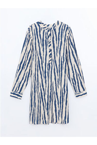 LC Waikiki تونيك نسائي من MODANOVA SEZON باللون الأزرق ذو ياقة هاكييم منقوش