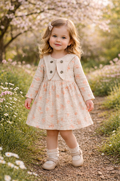 Atlas Baby House Floral Collared Buttoned Muslin Dress 6-24 Months
