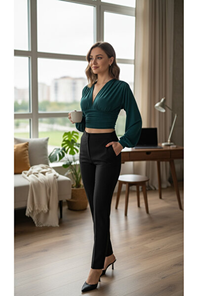 Peille Women's Balloon Sleeve Special Sexy Stylish Crop Blouse Draped Design ...