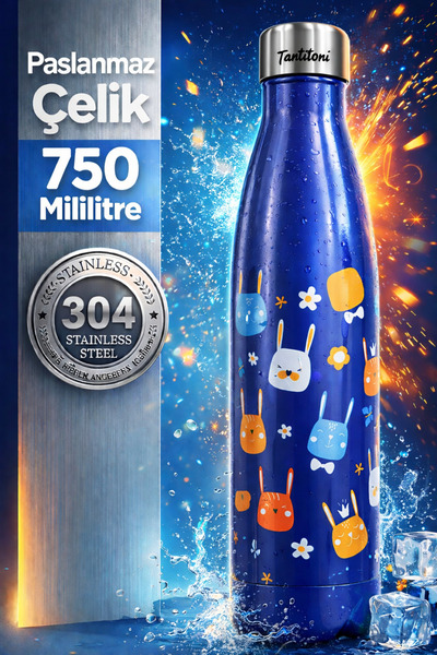 Tantitoni Happy Bunny Motivational Thermos 750 ml – Stainless Steel Navy Blue...