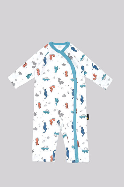 Kidyra 100% Cotton Blue Baby Romper with Piping Detail and Snap Fasteners