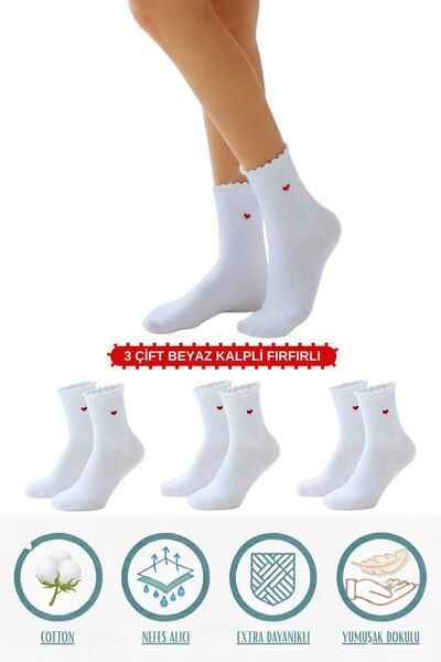 UZN SOCKS 3 Pairs Heart Ruffle Trim Seamless Cotton Women's Socks – Breathabl...