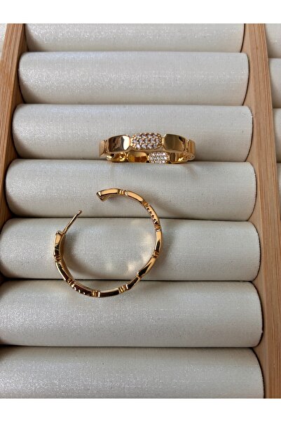 ARİ TAKI Rose&Gold Mounted Ring Steel Earrings