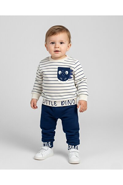 Ege Bebek Baby Boy Seasonal Striped Crew Neck Long Sleeve 100% Cotton Baby Set