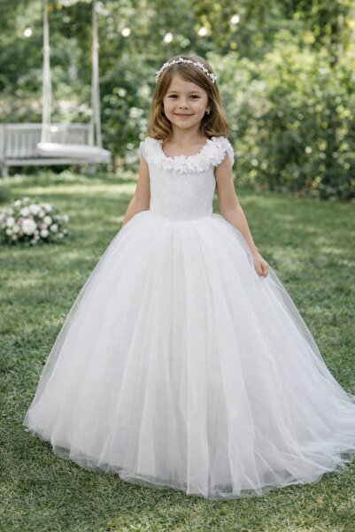 FERA Prenses kabarık tüllü Çiçekli çocuk abiye