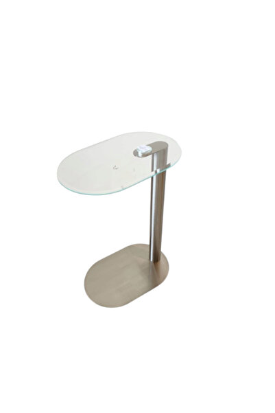 Generic Silver Glass Service Table with Steel Base