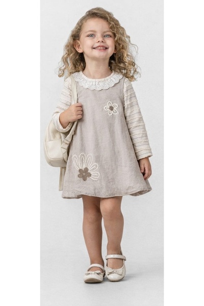 Sealy Dantel Yaka Çantalı Kız Çocuk Elbise