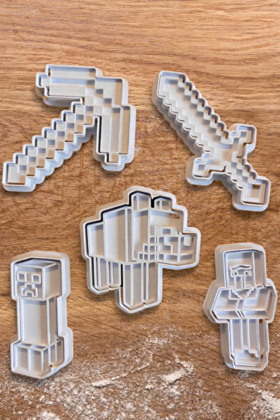 LİYA3D Pixel Temalı Kurabiye Kalıbı Seti – 5 Parça | 3D Yazıcı PLA Baskı