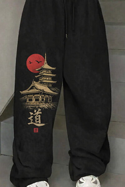Toum Asian architectural pattern printed baggy sweatpants