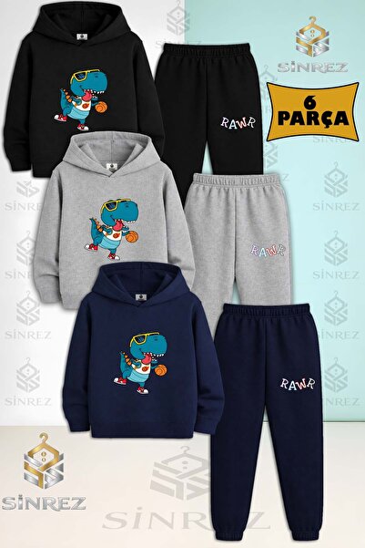 SİNREZ Set de trening cu glugă RAWR DINO BASKET 3 piese pentru copii, unisex