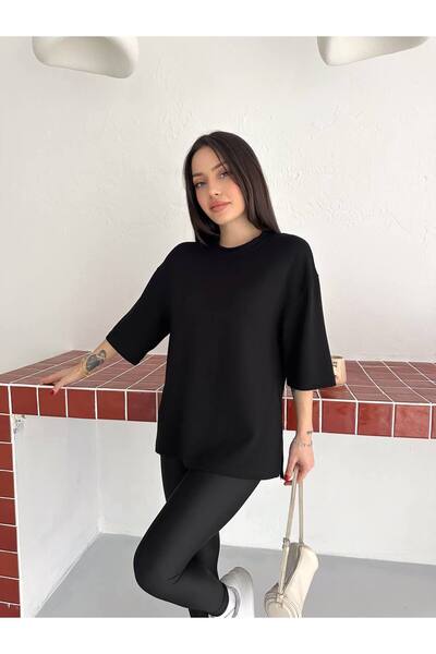 BE CHİC Women's Circular Neckline Split Detail Premium Soft Touch Modal Fabri...