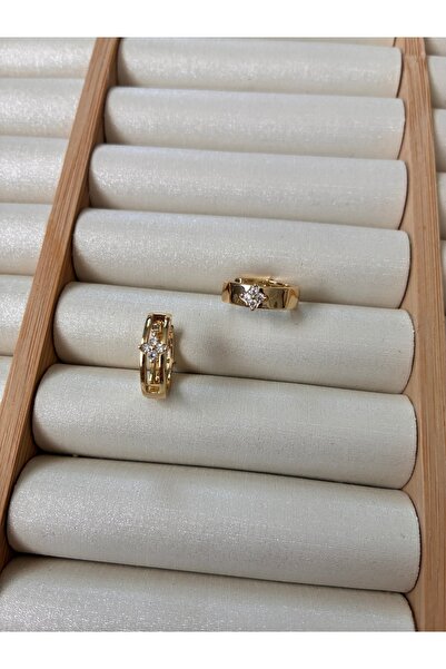 ARİ TAKI Flower-Mounted Ring Steel Earrings Gold