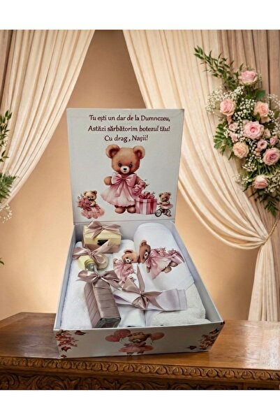 MASSIBEBE Premium Baby Girl Christening Kit, Pink Teddy Bear Theme, Box Inclu...