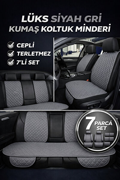 TROBUS 7-Piece Quilted Fabric Car Seat Fabric– Non-Slip, Front and Back Compa...